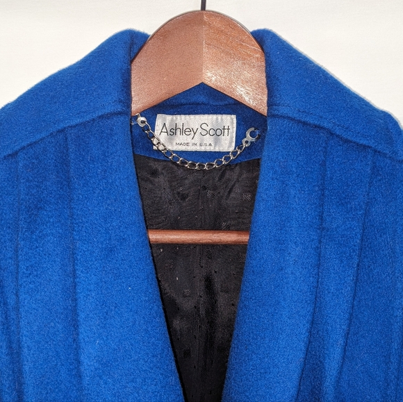 Stunning Electric Royal Blue Vintage Ashley Scott 100% Wool Long Coat Jacket - Picture 5 of 11